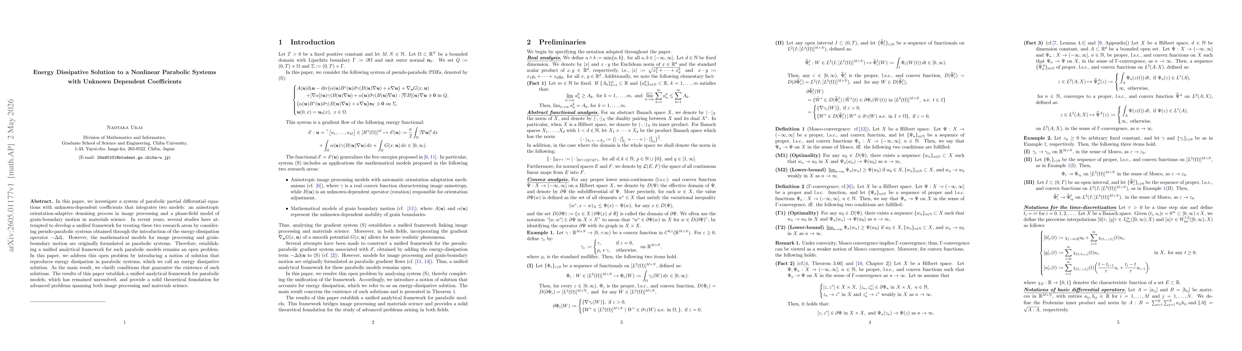 Thumbnail for Energy Dissipative Solution to a Nonlinear Parabolic Systems with Unknown Dependent Coefficients