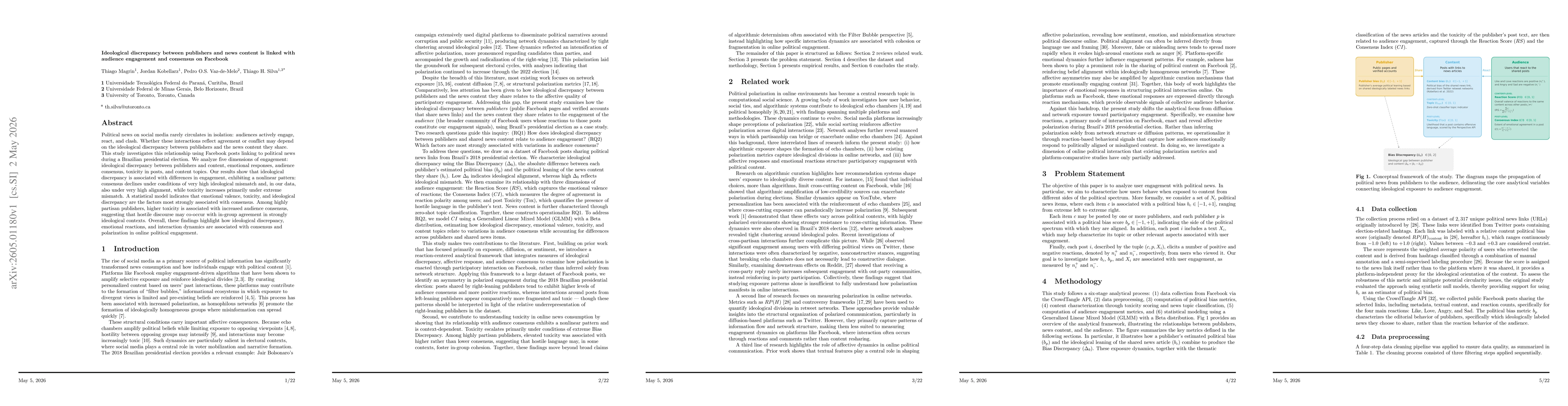 Thumbnail for Ideological discrepancy between publishers and news content is linked with audience engagement and consensus on Facebook