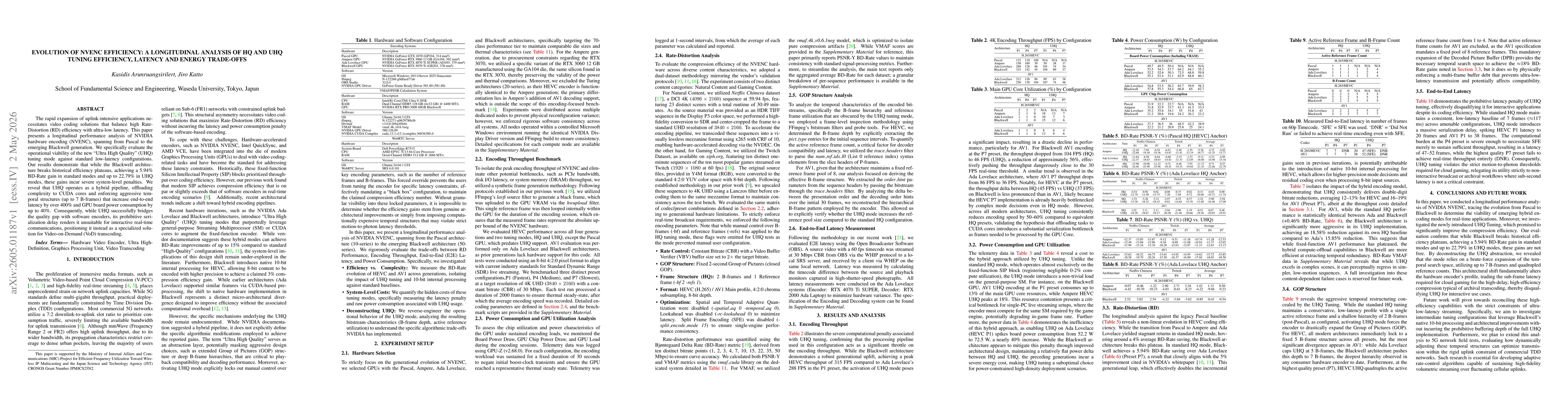 Thumbnail for Evolution of NVENC Efficiency: A Longitudinal Analysis of HQ and UHQ Tuning Efficiency, Latency and Energy Trade-offs