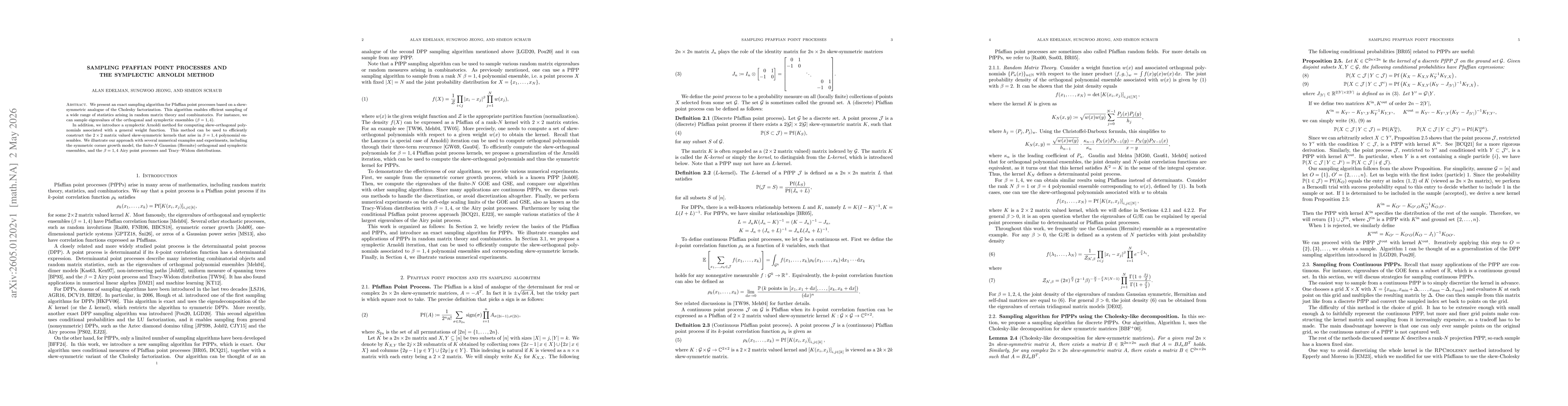 Thumbnail for Sampling Pfaffian point processes and the symplectic Arnoldi method