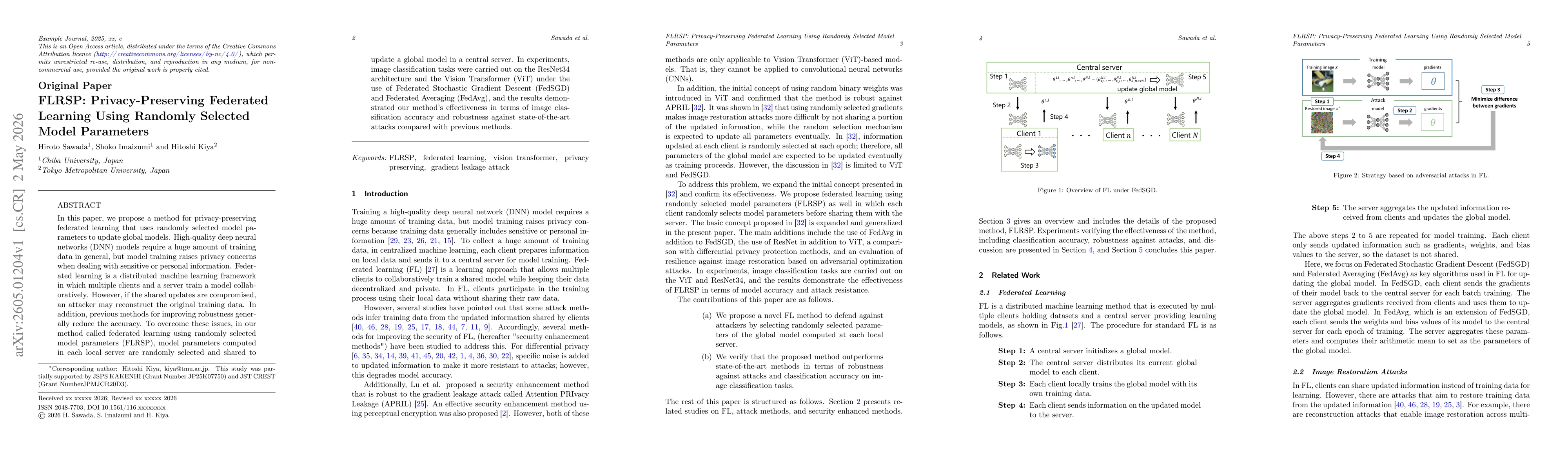 Thumbnail for FLRSP: Privacy-Preserving Federated Learning Using Randomly Selected Model Parameters