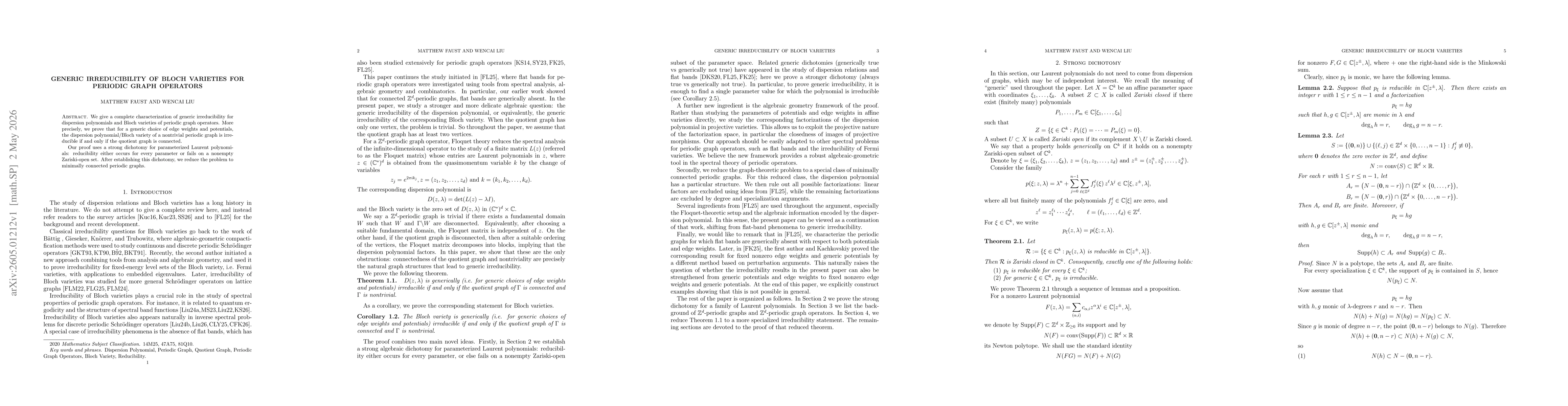 Thumbnail for Generic Irreducibility of Bloch Varieties for Periodic Graph Operators
