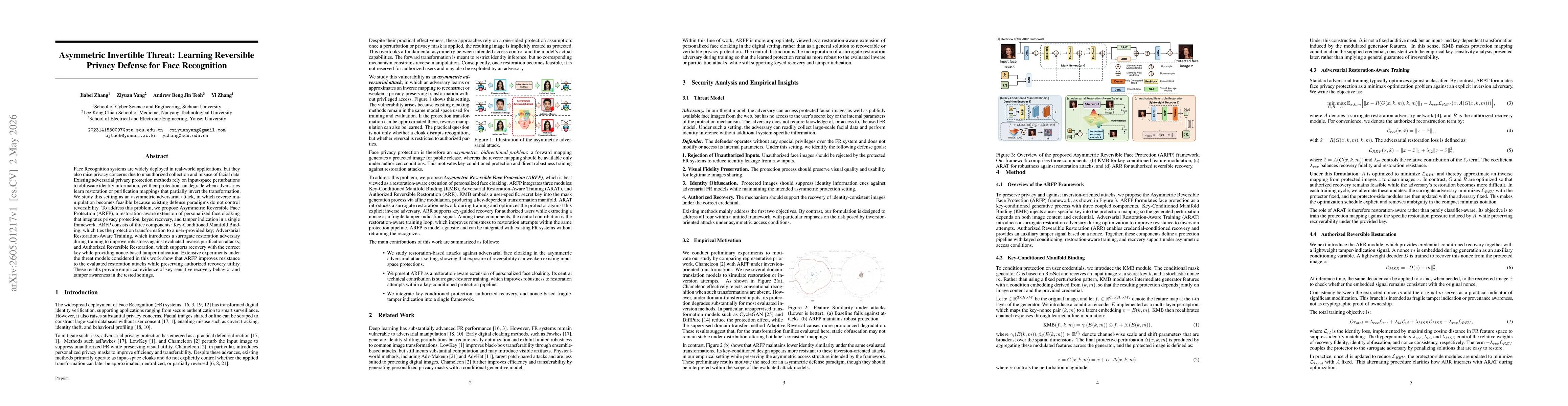Thumbnail for Asymmetric Invertible Threat: Learning Reversible Privacy Defense for Face Recognition