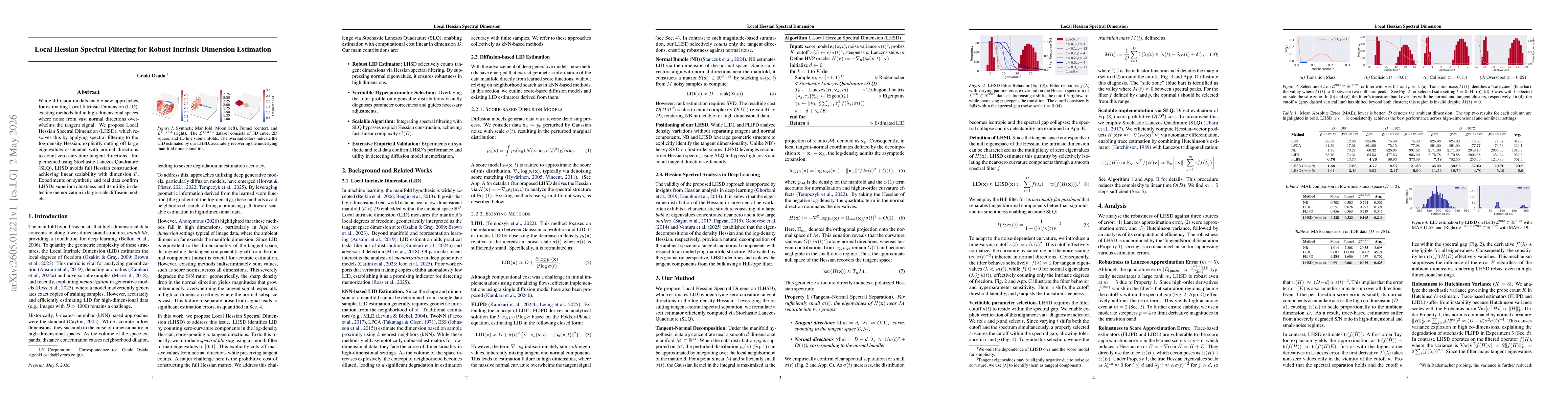 Thumbnail for Local Hessian Spectral Filtering for Robust Intrinsic Dimension Estimation