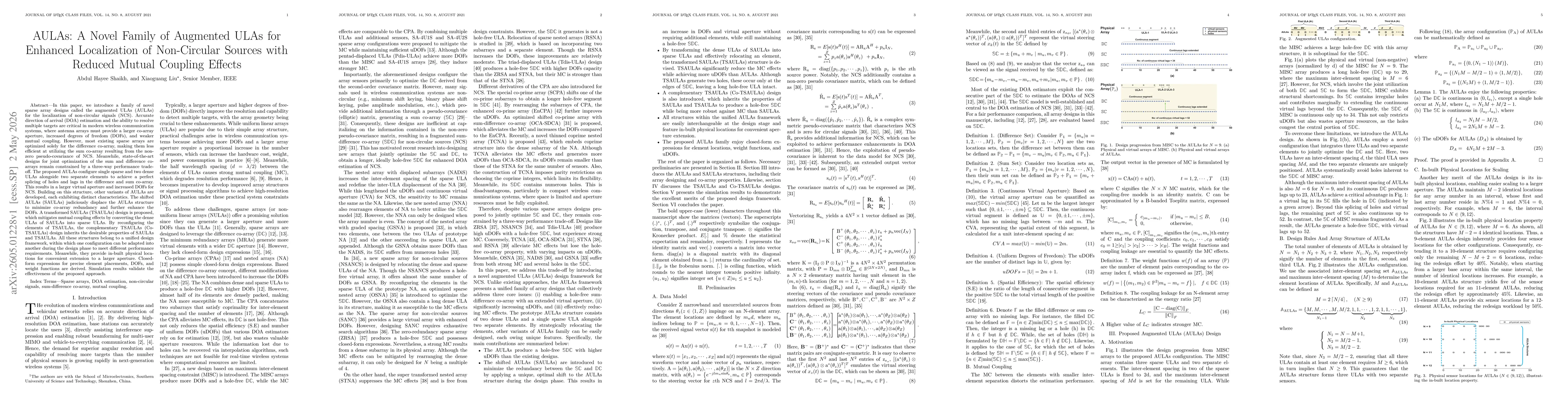 Thumbnail for AULAs: A Novel Family of Augmented ULAs for Enhanced Localization of Non-Circular Sources with Reduced Mutual Coupling Effects