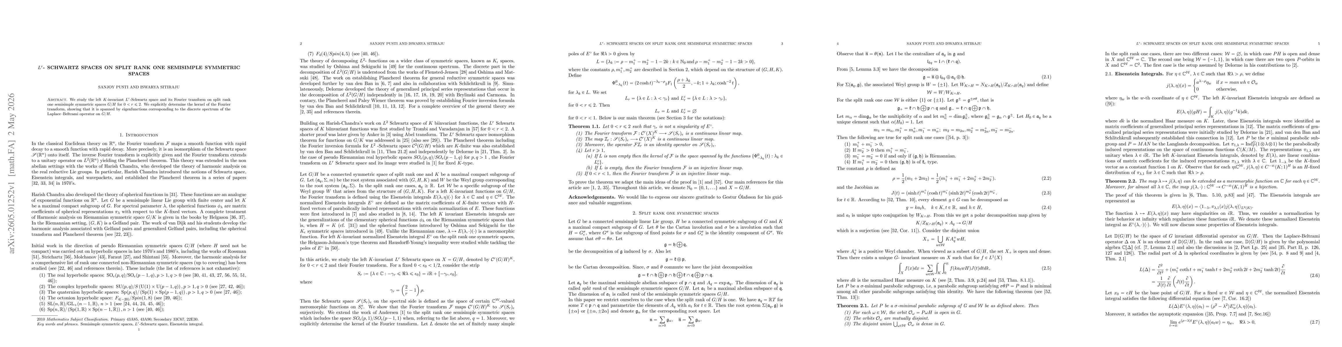 Thumbnail for $L^r$- Schwartz spaces on split rank one semisimple symmetric spaces