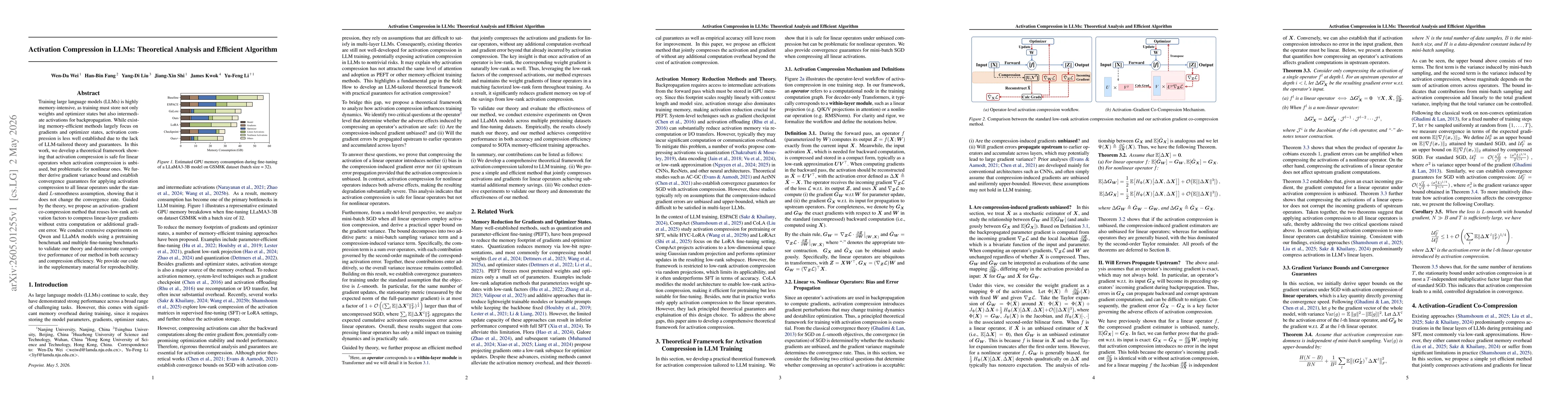 Thumbnail for Activation Compression in LLMs: Theoretical Analysis and Efficient Algorithm