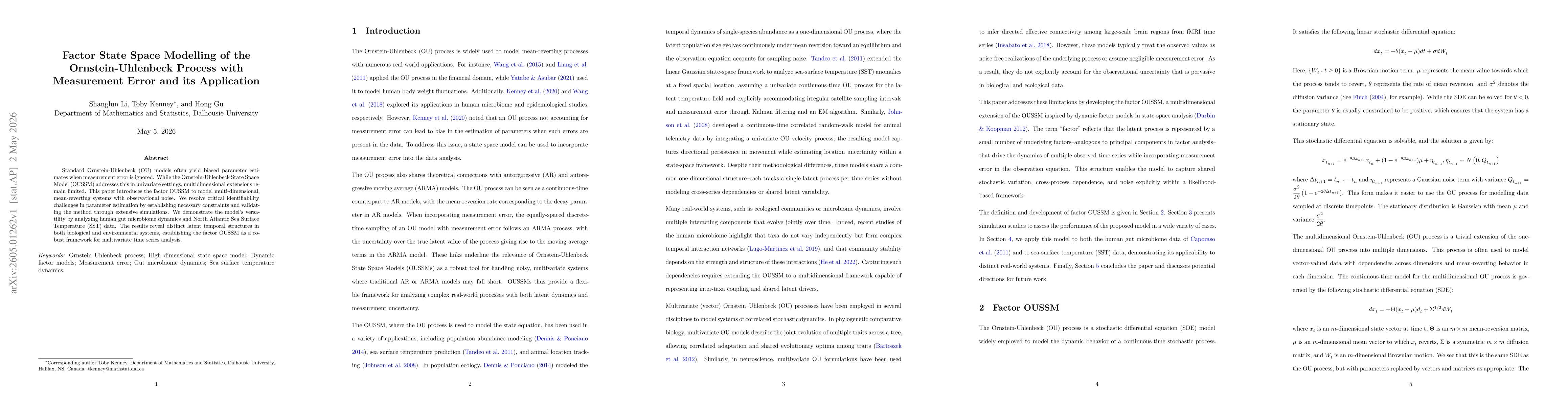 Thumbnail for Factor State Space Modelling of the Ornstein-Uhlenbeck Process with Measurement Error and its Application
