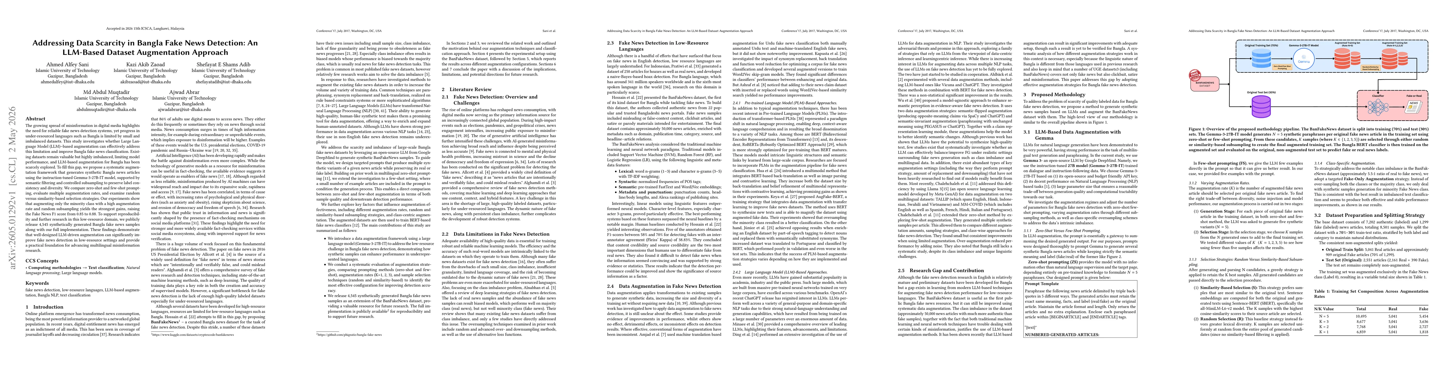 Thumbnail for Addressing Data Scarcity in Bangla Fake News Detection: An LLM-Based Dataset Augmentation Approach
