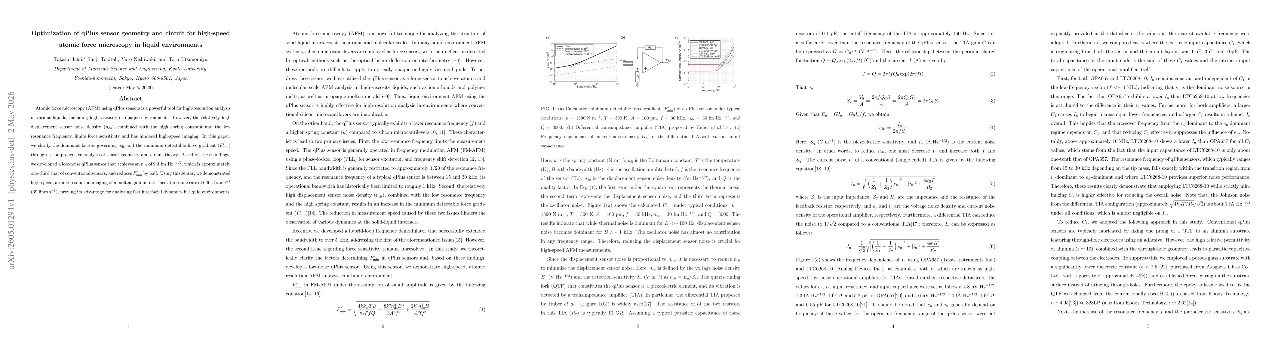Thumbnail for Optimization of qPlus sensor geometry and circuit for high-speed atomic force microscopy in liquid environments