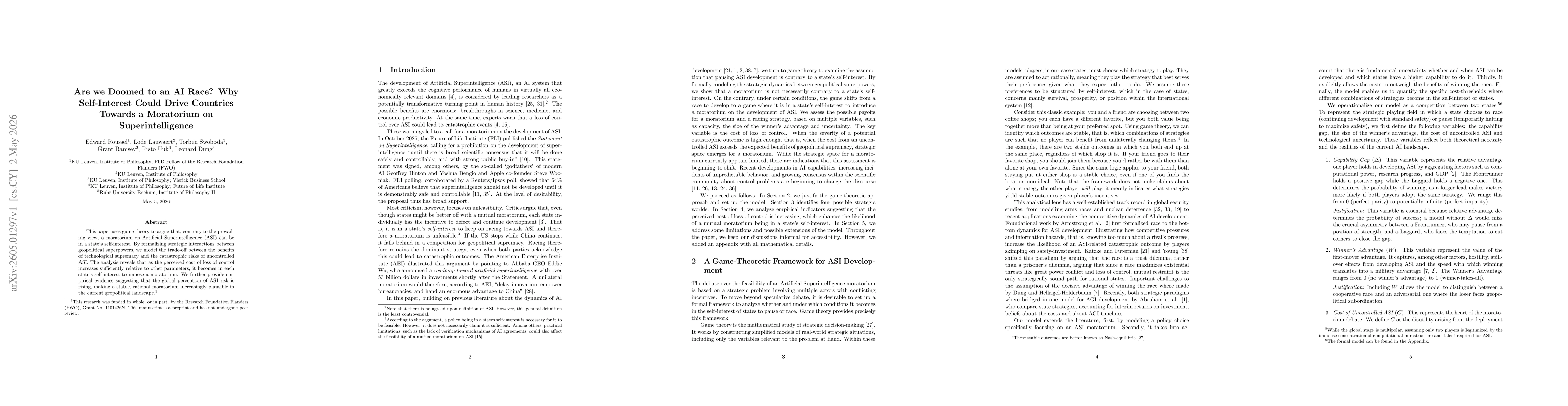Thumbnail for Are we Doomed to an AI Race? Why Self-Interest Could Drive Countries Towards a Moratorium on Superintelligence