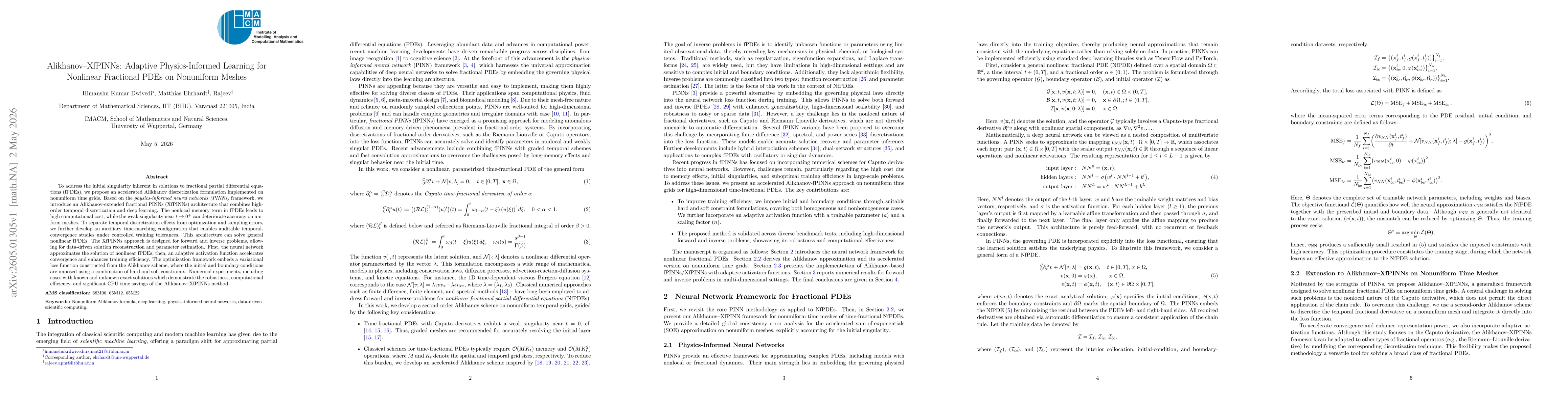 Thumbnail for Alikhanov-XfPINNs: Adaptive Physics-Informed Learning for Nonlinear Fractional PDEs on Nonuniform Meshes