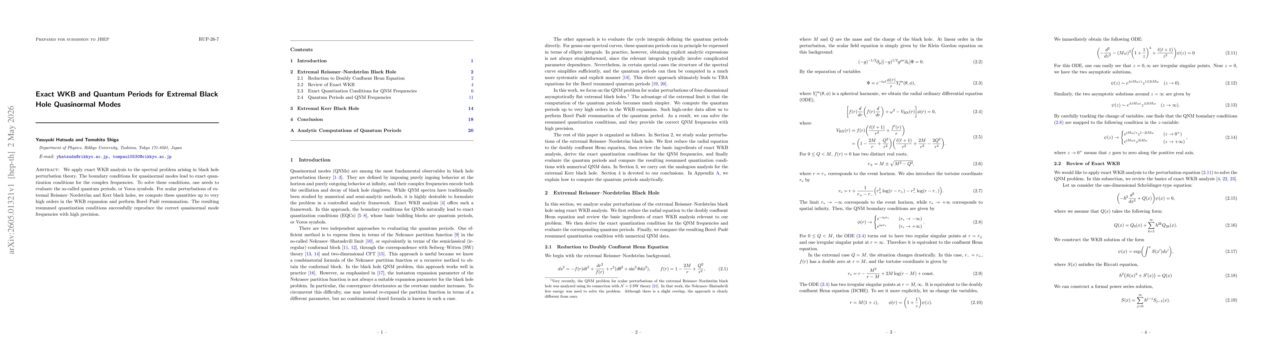 Thumbnail for Exact WKB and Quantum Periods for Extremal Black Hole Quasinormal Modes