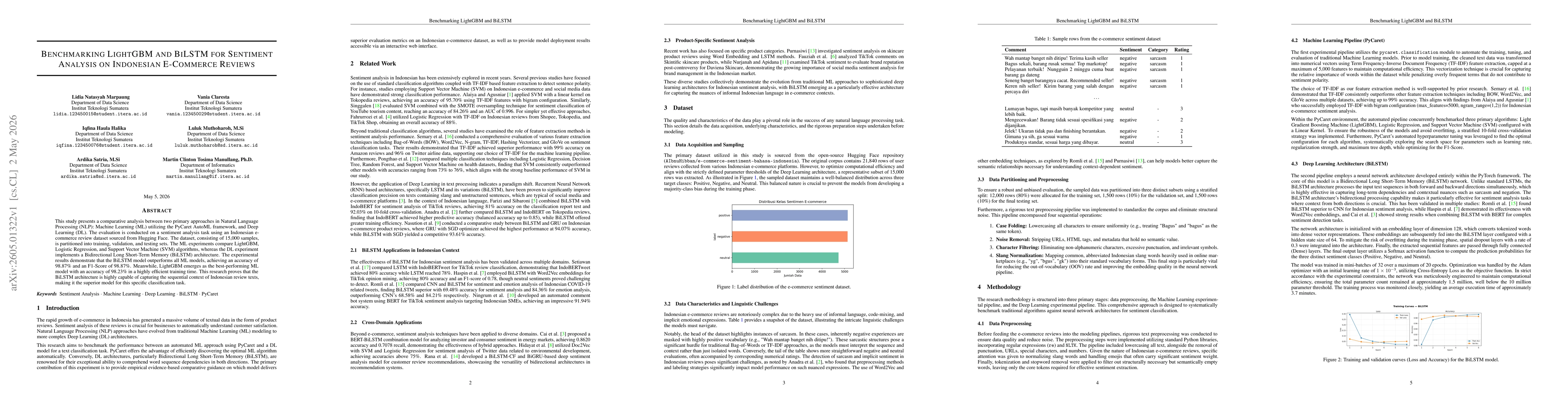 Thumbnail for Benchmarking LightGBM and BiLSTM for Sentiment Analysis on Indonesian E-Commerce Reviews