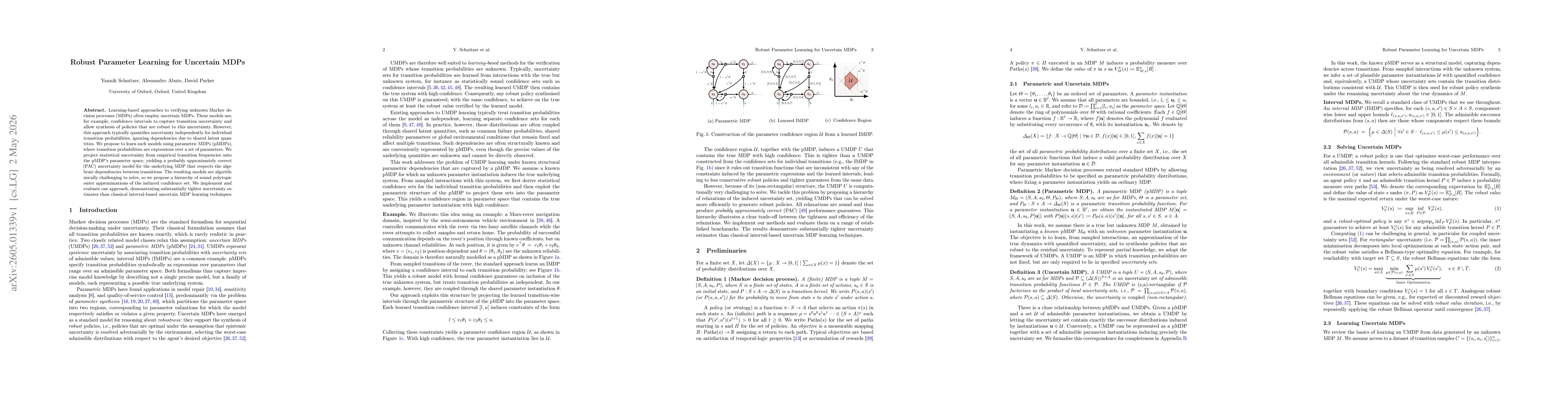 Thumbnail for Robust Parameter Learning for Uncertain MDPs