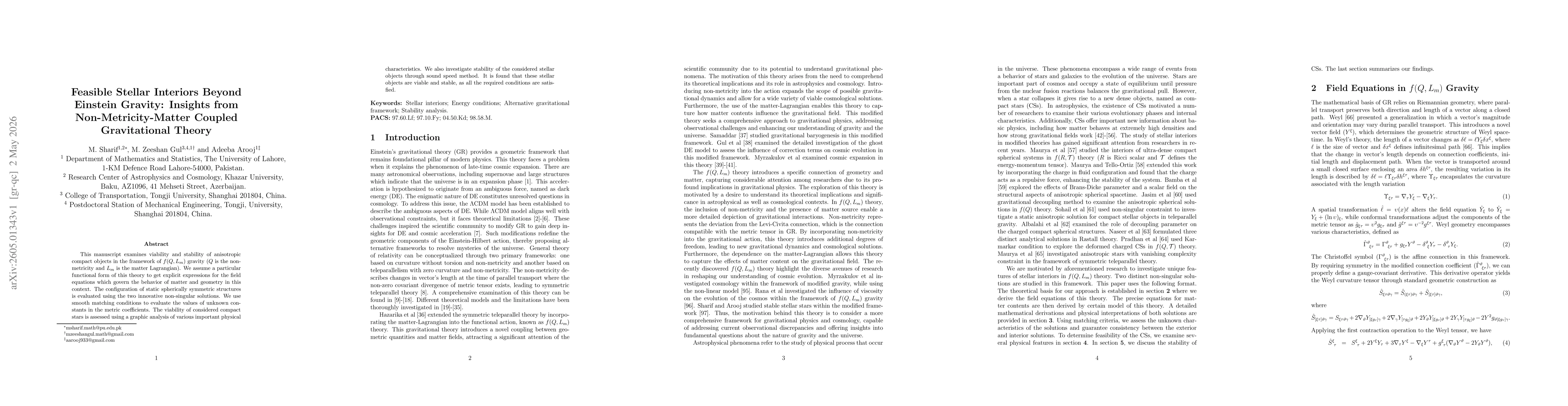 Thumbnail for Feasible Stellar Interiors Beyond Einstein Gravity: Insights from Non-Metricity-Matter Coupled Gravitational Theory