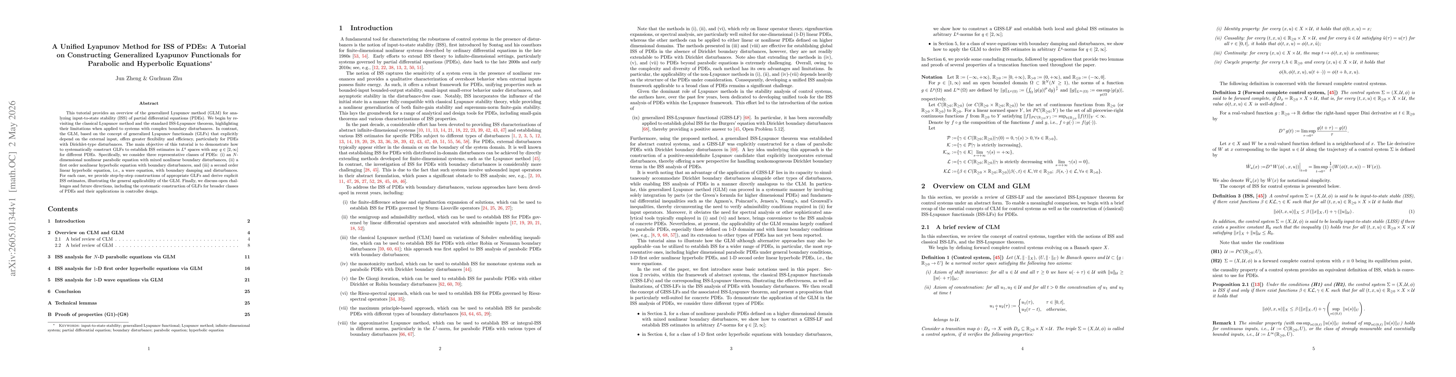 Thumbnail for Unified Lyapunov Method for ISS of PDEs: A Tutorial on Constructing Generalized Lyapunov Functionals for Parabolic and Hyperbolic Equations
