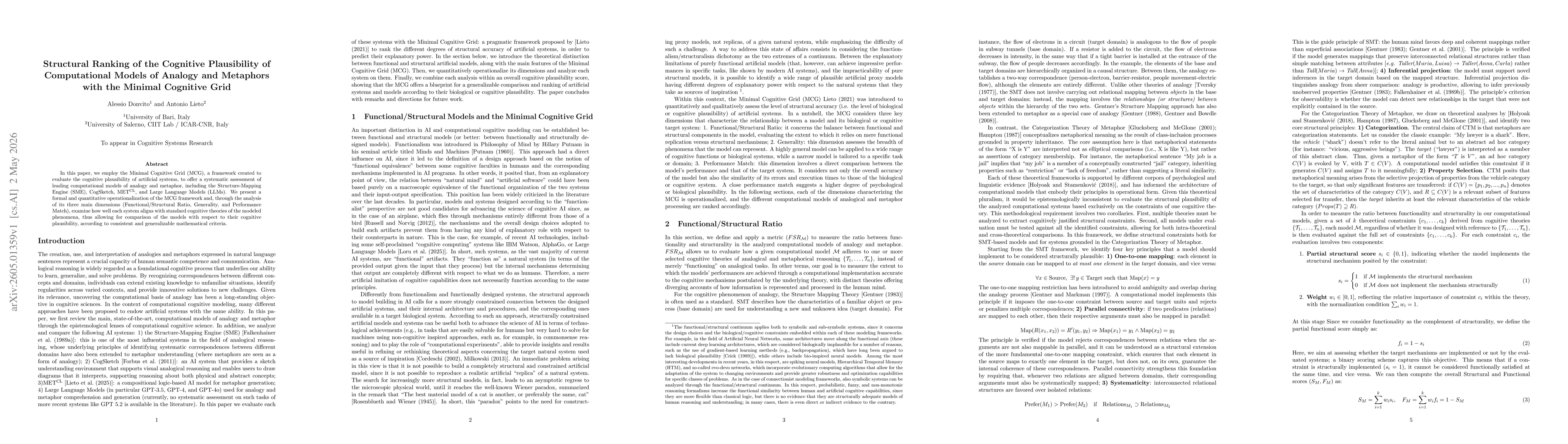 Thumbnail for Structural Ranking of the Cognitive Plausibility of Computational Models of Analogy and Metaphors with the Minimal Cognitive Grid
