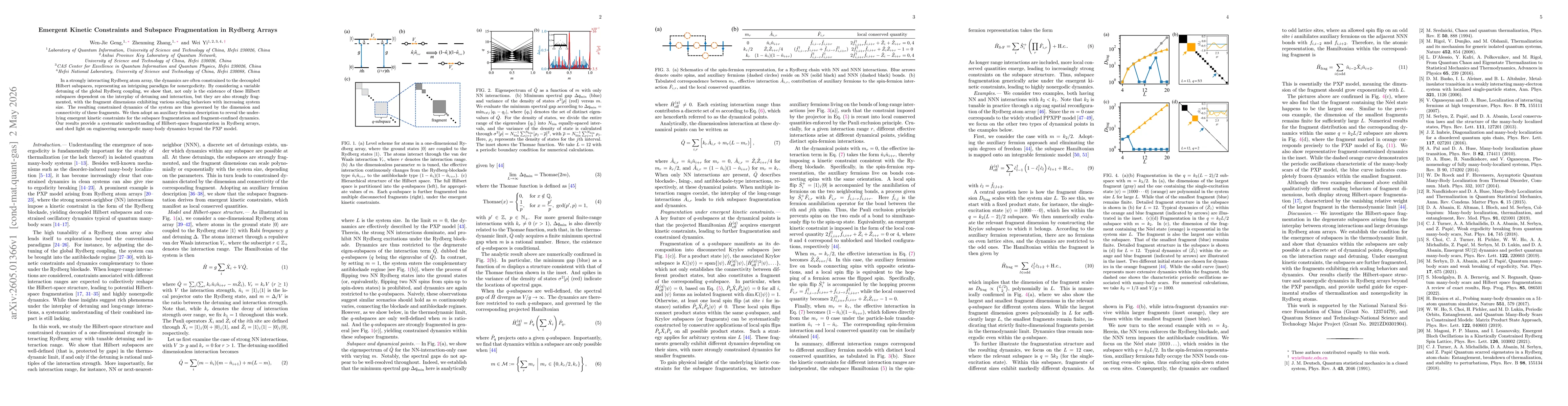 Thumbnail for Emergent Kinetic Constraints and Subspace Fragmentation in Rydberg Arrays