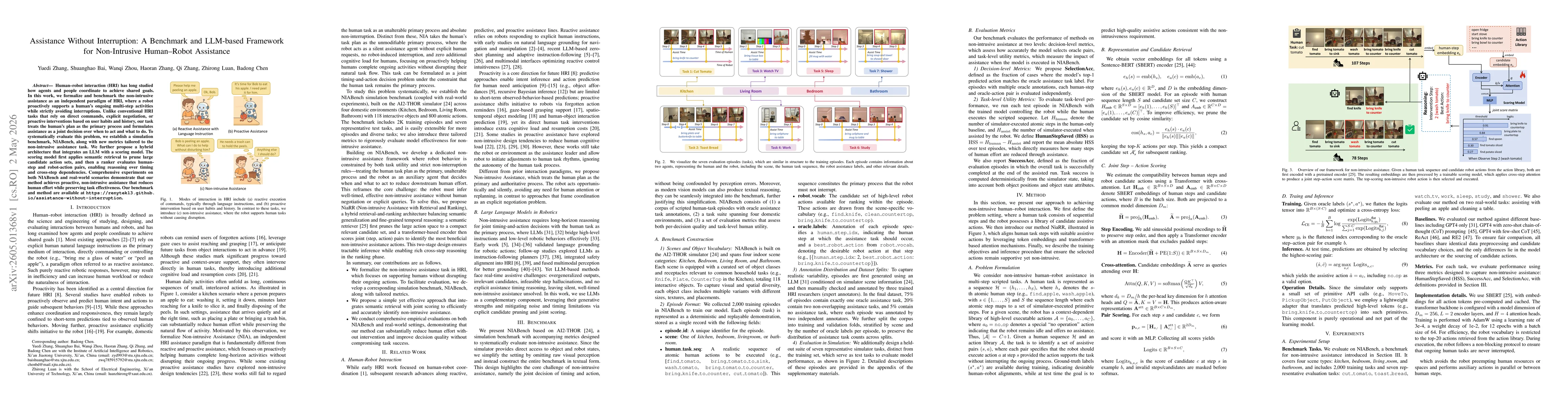 Thumbnail for Assistance Without Interruption: A Benchmark and LLM-based Framework for Non-Intrusive Human-Robot Assistance