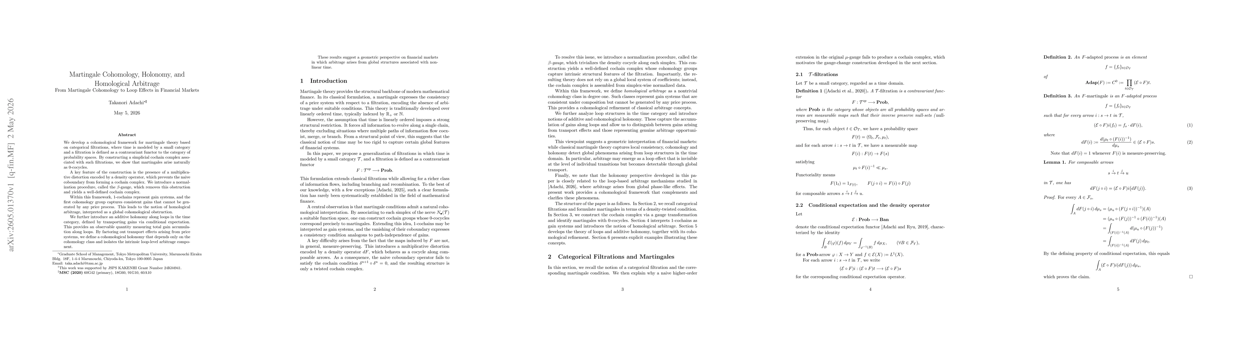 Thumbnail for Martingale Cohomology, Holonomy, and Homological Arbitrage