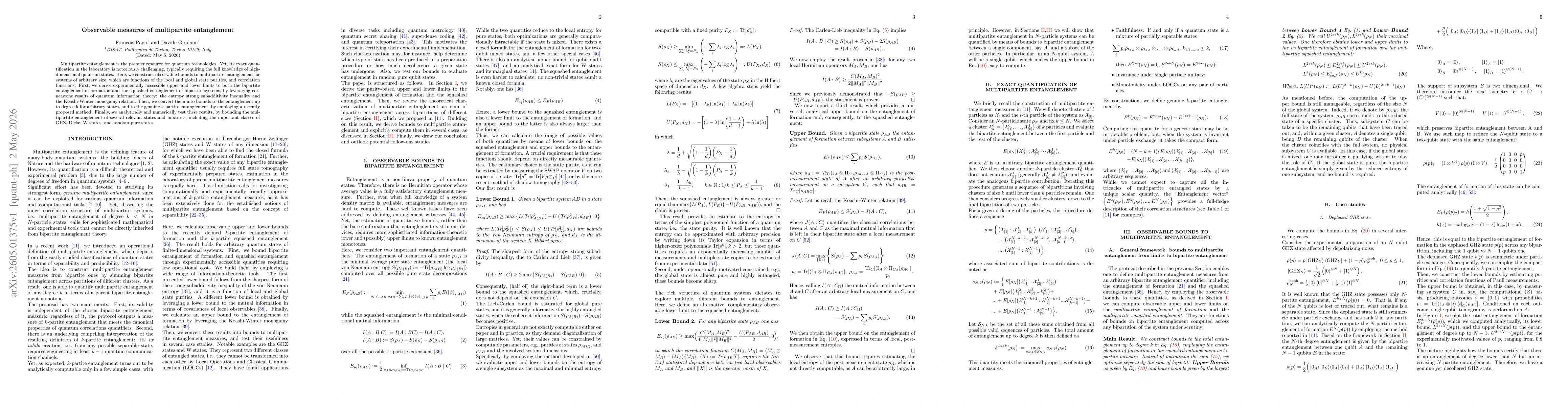 Thumbnail for Observable measures of multipartite entanglement