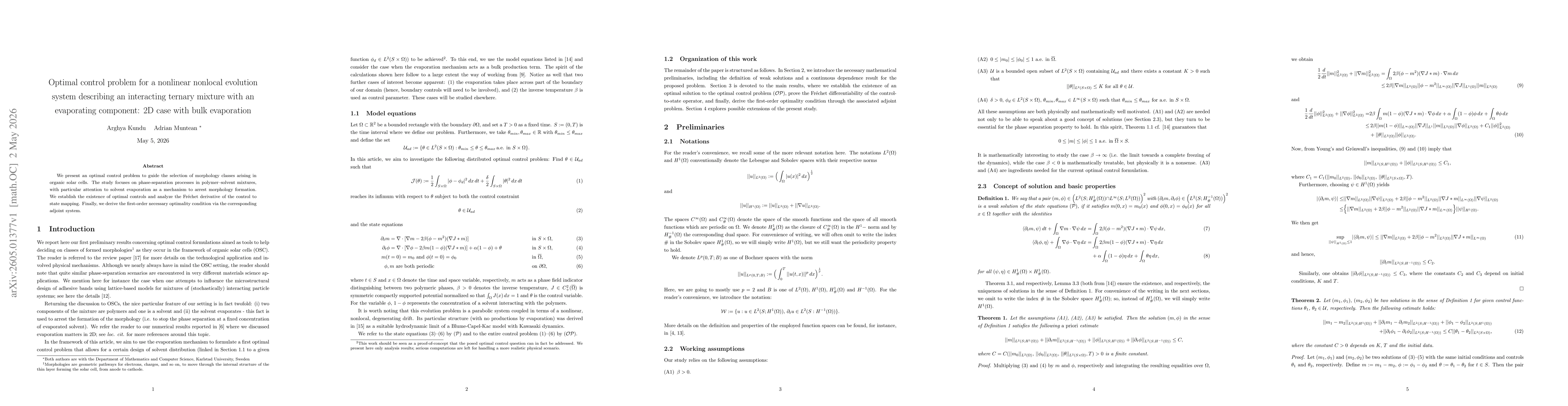 Thumbnail for Optimal control problem for a nonlinear nonlocal evolution system describing an interacting ternary mixture with an evaporating component: 2D case with bulk evaporation