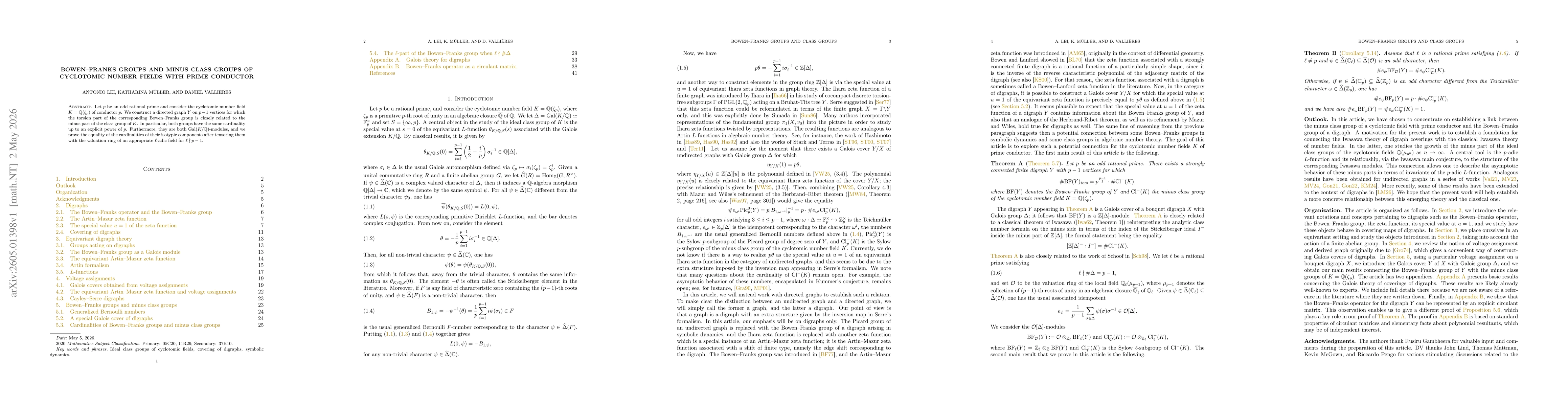 Thumbnail for Bowen--Franks groups and minus class groups of cyclotomic number fields with prime conductor
