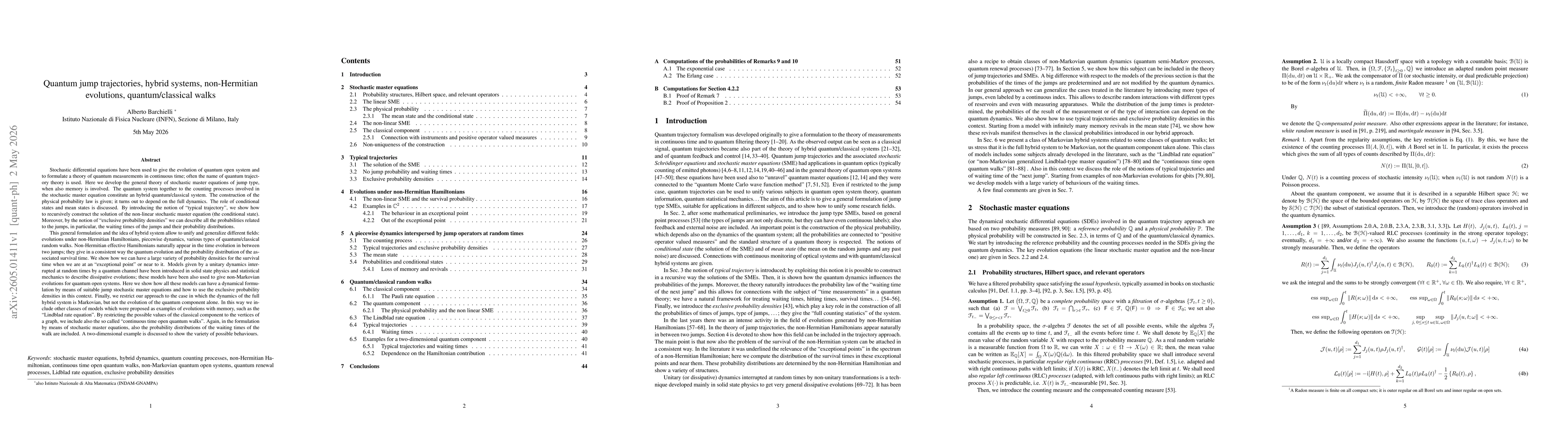Thumbnail for Quantum jump trajectories, hybrid systems, non-Hermitian evolutions, quantum/classical walks