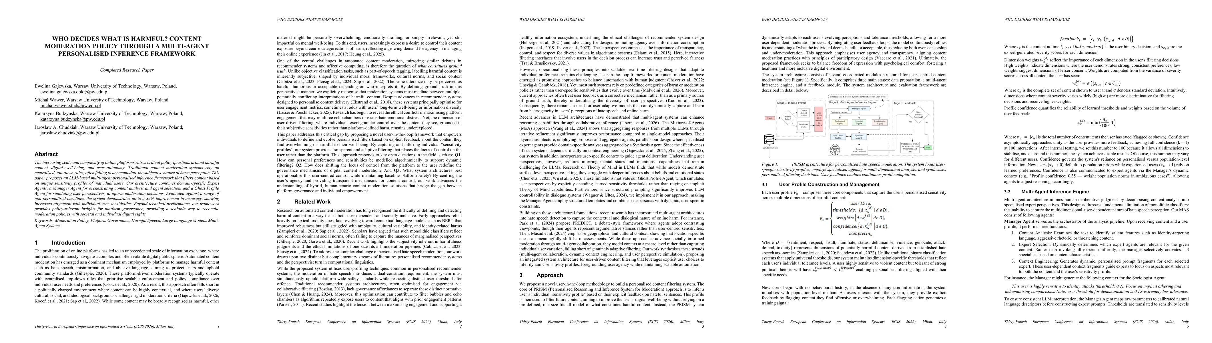 Thumbnail for Who Decides What Is Harmful? Content Moderation Policy Through A Multi-Agent Personalised Inference Framework