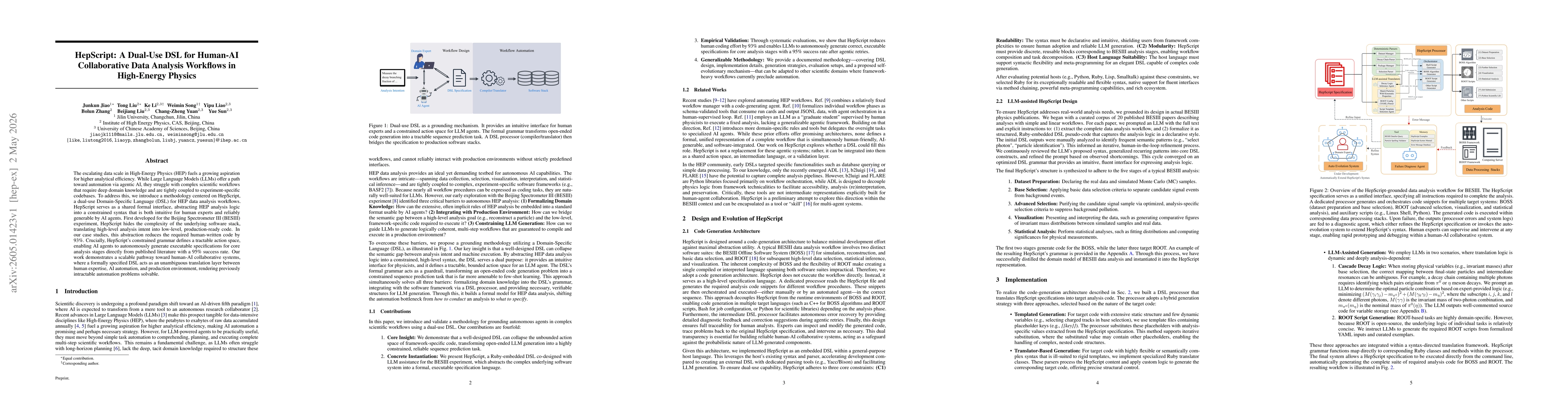 Thumbnail for HepScript: A Dual-Use DSL for Human-AI Collaborative Data Analysis Workflows in High-Energy Physics