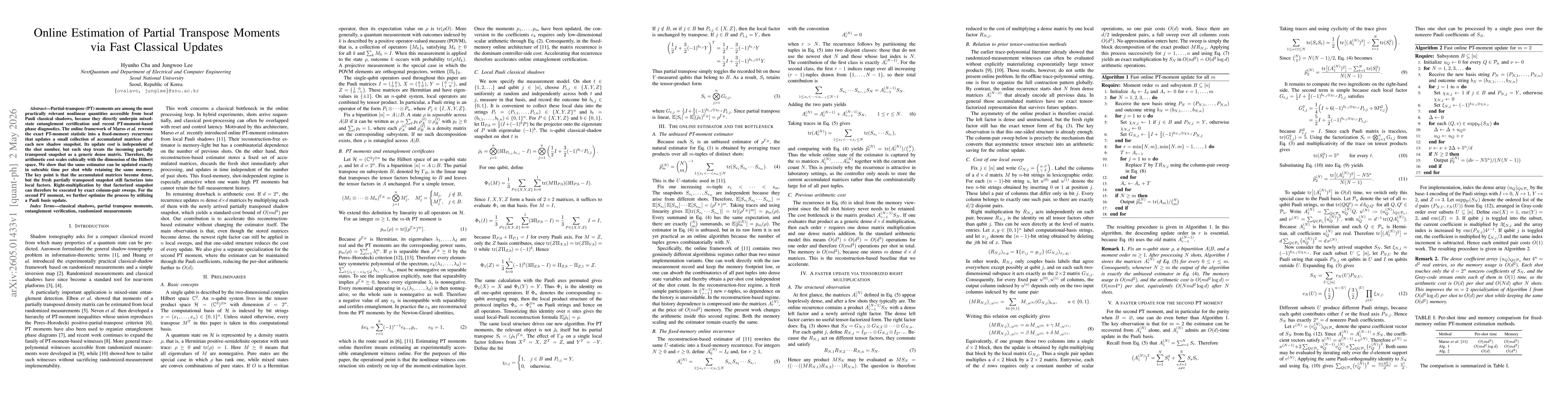 Thumbnail for Online Estimation of Partial Transpose Moments via Fast Classical Updates