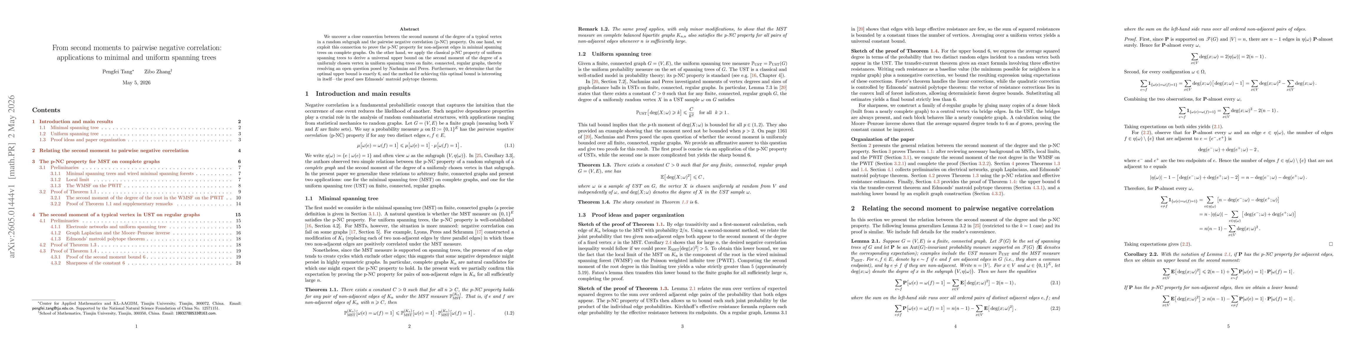 Thumbnail for From second moments to pairwise negative correlation: applications to minimal and uniform spanning trees