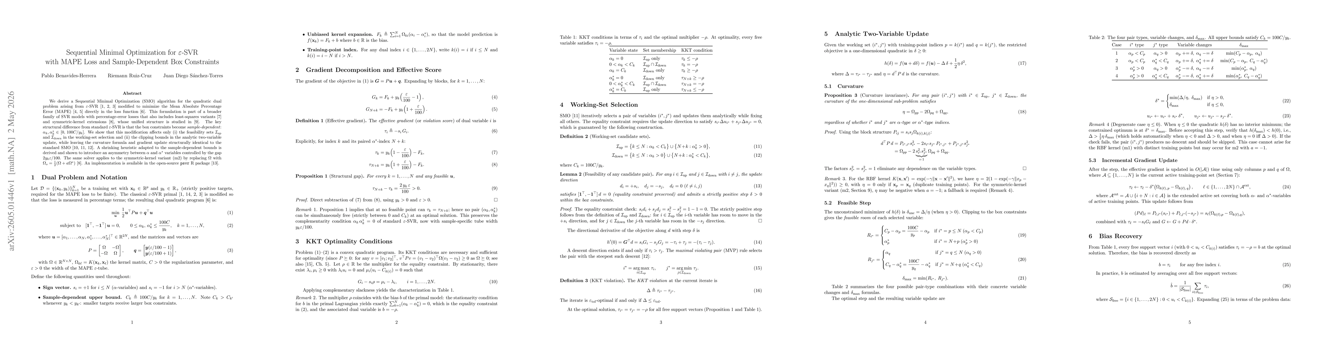 Thumbnail for Sequential Minimal Optimization for $\varepsilon$-SVR with MAPE Loss and Sample-Dependent Box Constraints