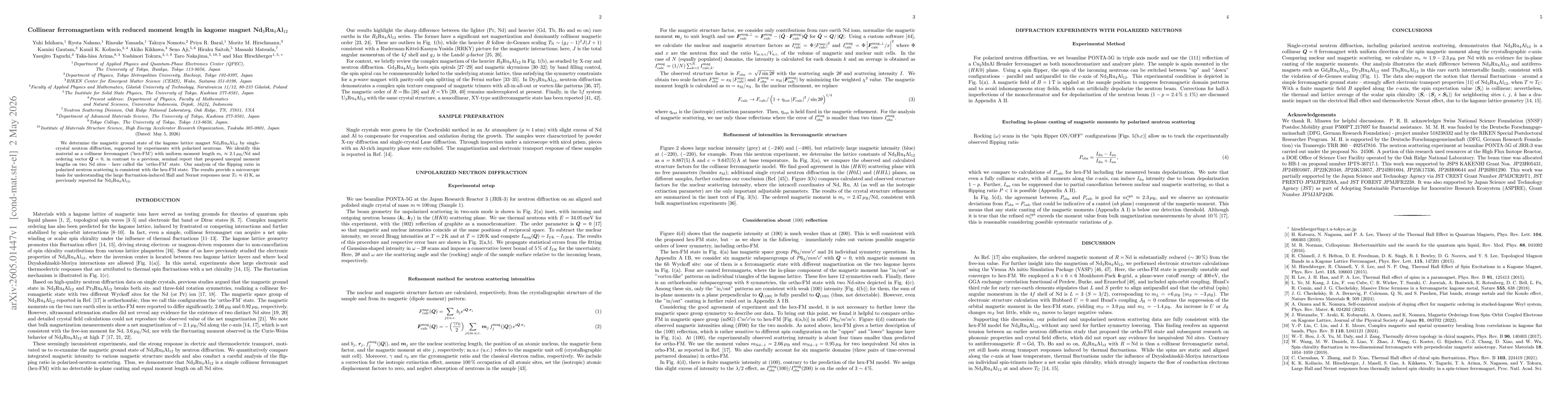 Thumbnail for Collinear ferromagnetism with reduced moment length in kagome magnet Nd3Ru4Al12