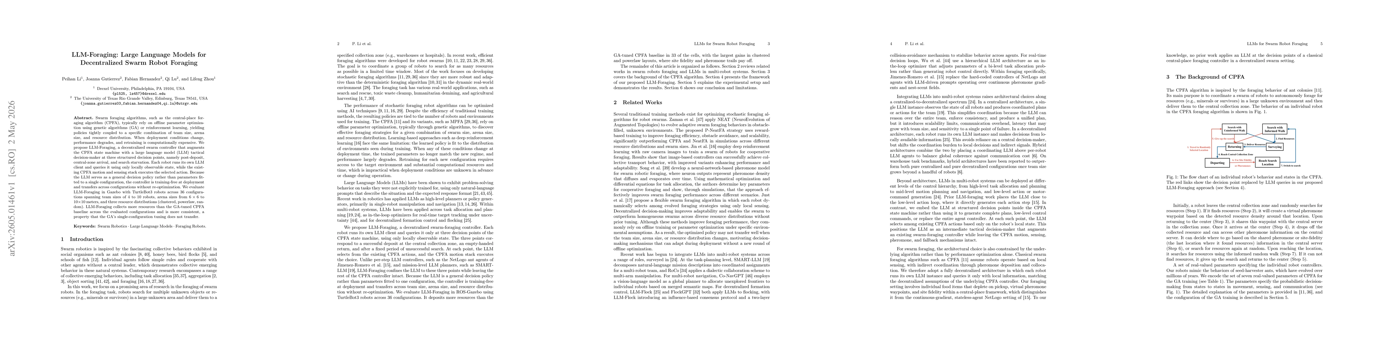 Thumbnail for LLM-Foraging: Large Language Models for Decentralized Swarm Robot Foraging