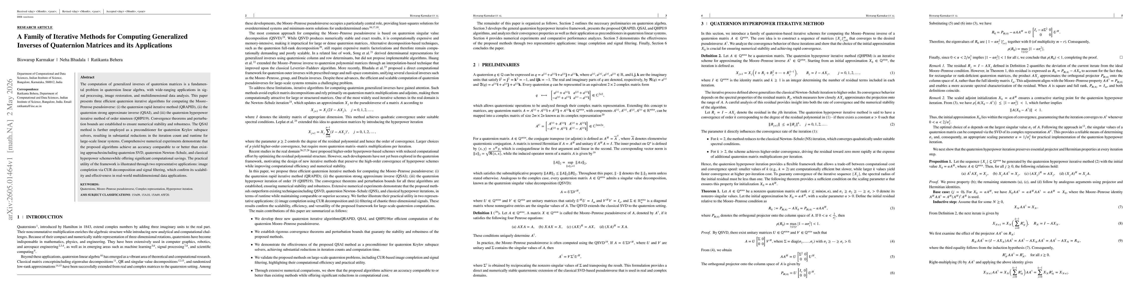 Thumbnail for A Family of Iterative Methods for Computing Generalized Inverses of Quaternion Matrices and its Applications