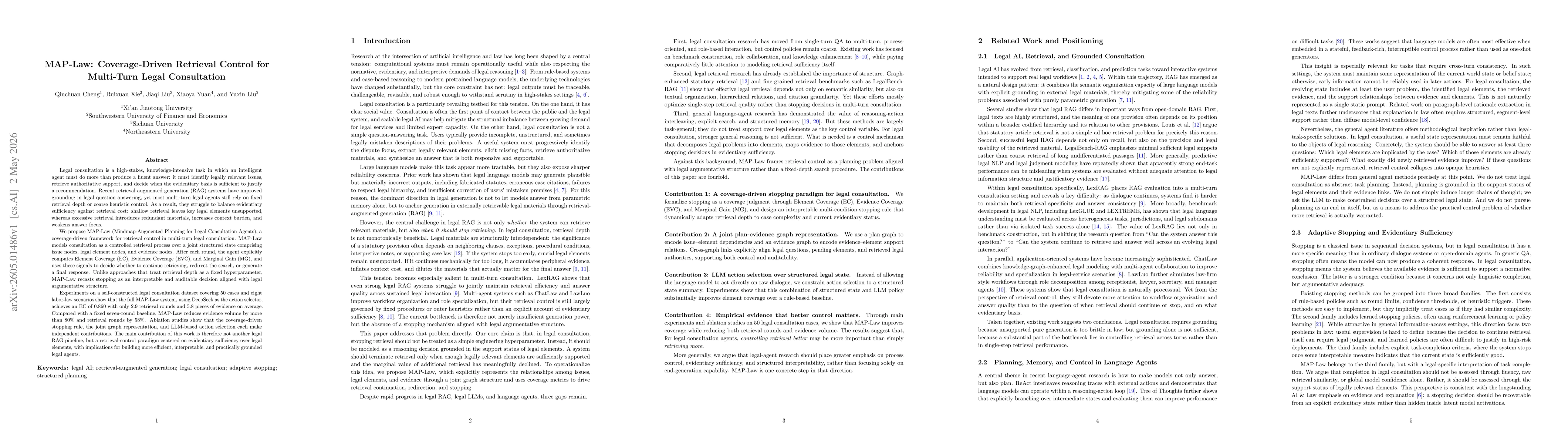 Thumbnail for MAP-Law: Coverage-Driven Retrieval Control for Multi-Turn Legal Consultation
