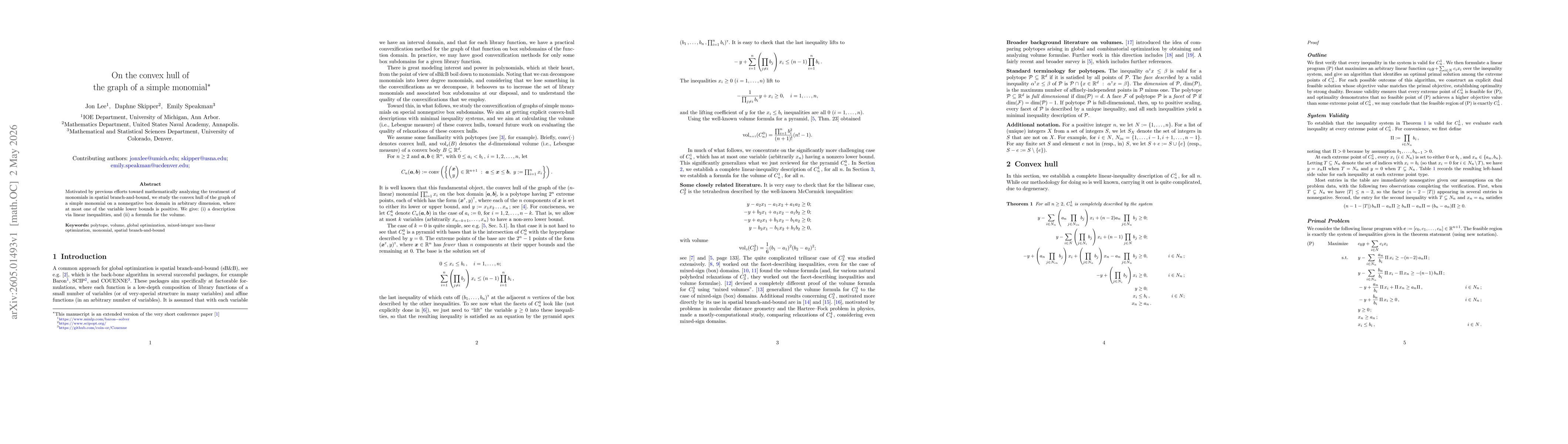 Thumbnail for On the convex hull of the graph of a simple monomial