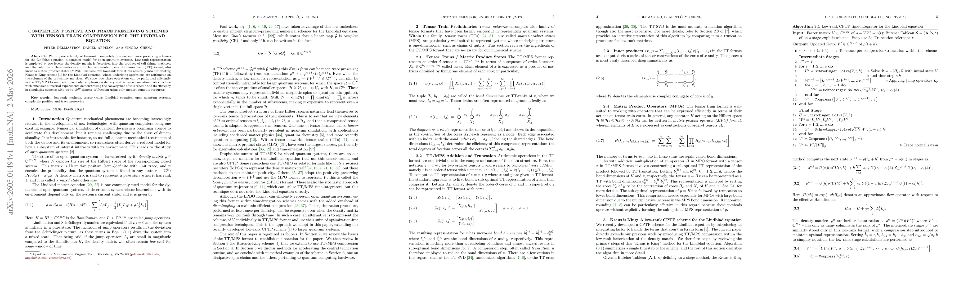 Thumbnail for Completely Positive and Trace Preserving Schemes with Tensor Train Compression for the Lindblad Equation