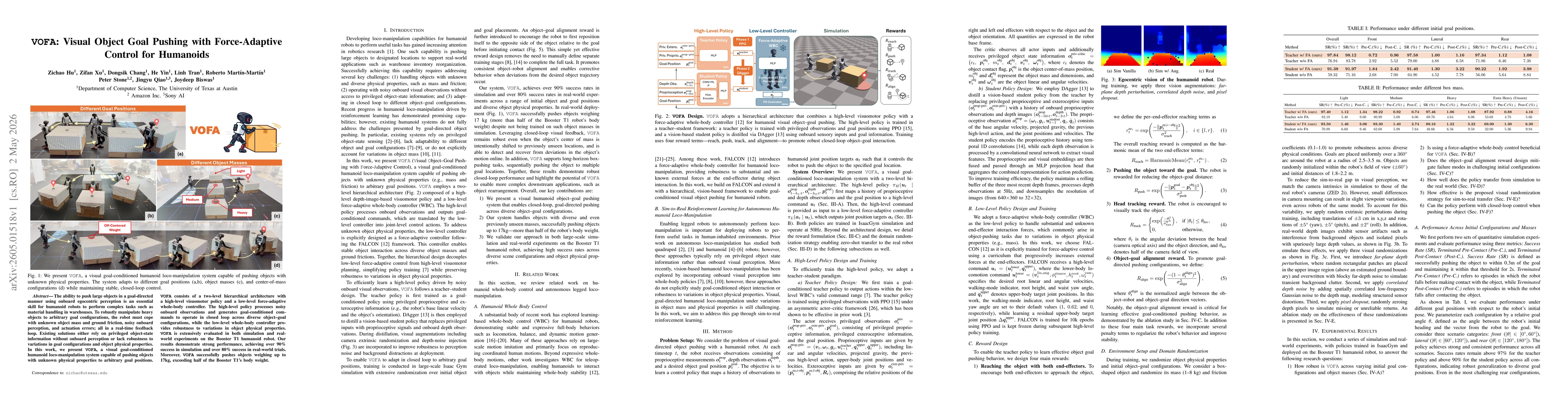 Thumbnail for VOFA: Visual Object Goal Pushing with Force-Adaptive Control for Humanoids
