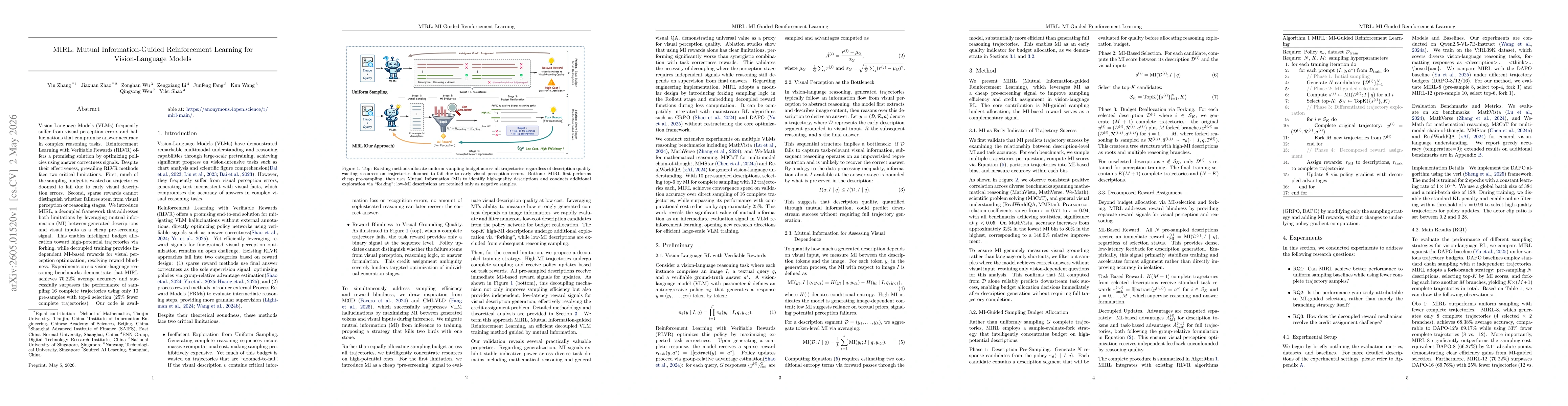 Thumbnail for MIRL: Mutual Information-Guided Reinforcement Learning for Vision-Language Models