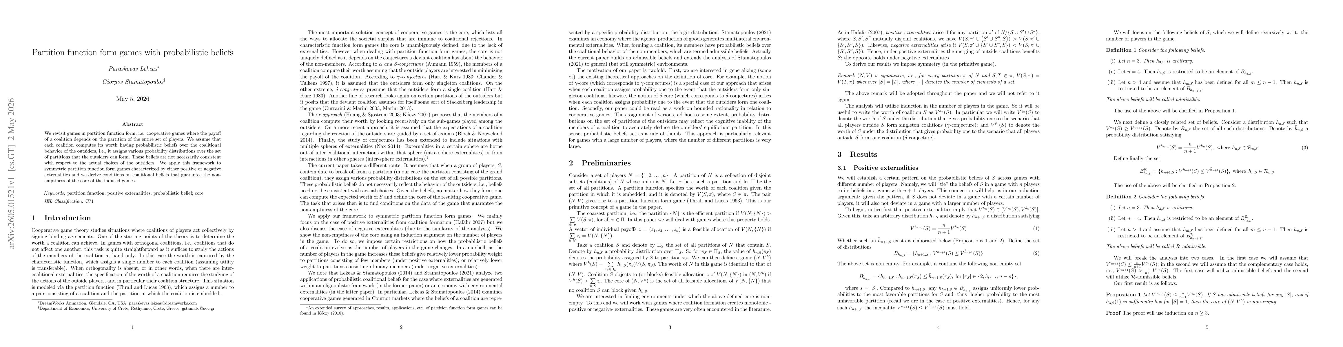 Thumbnail for Partition function form games with probabilistic beliefs