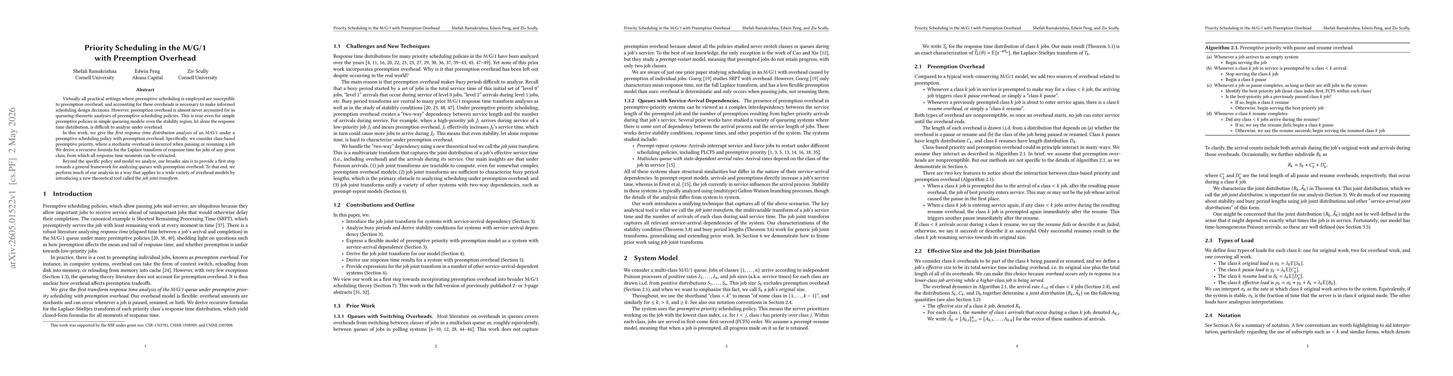 Thumbnail for Priority Scheduling in the M/G/1 with Preemption Overhead