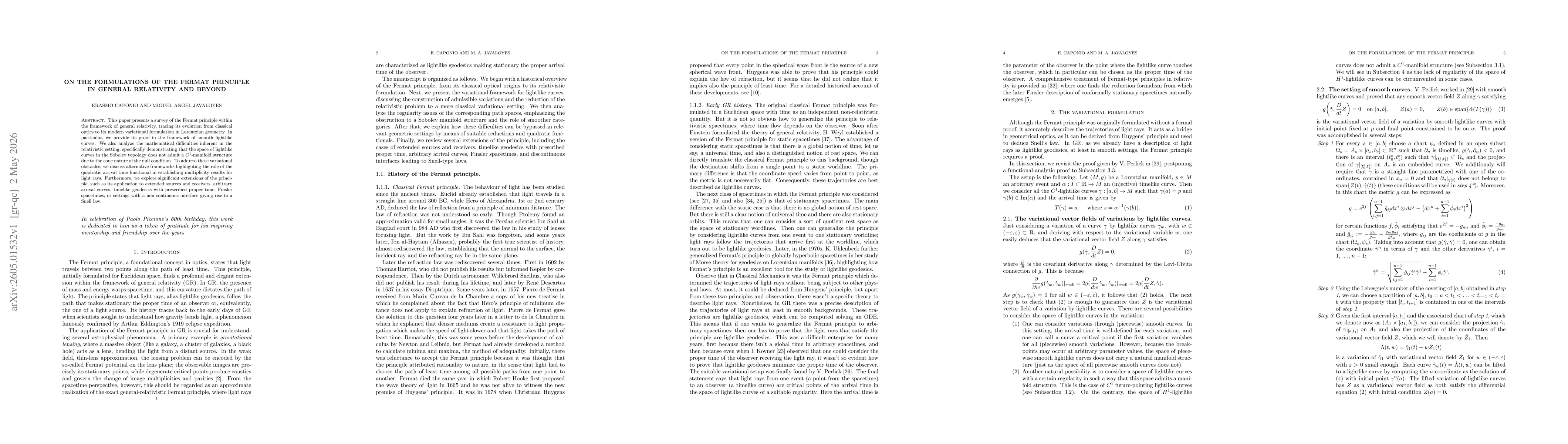 Thumbnail for On the formulations of the Fermat principle in general relativity and beyond