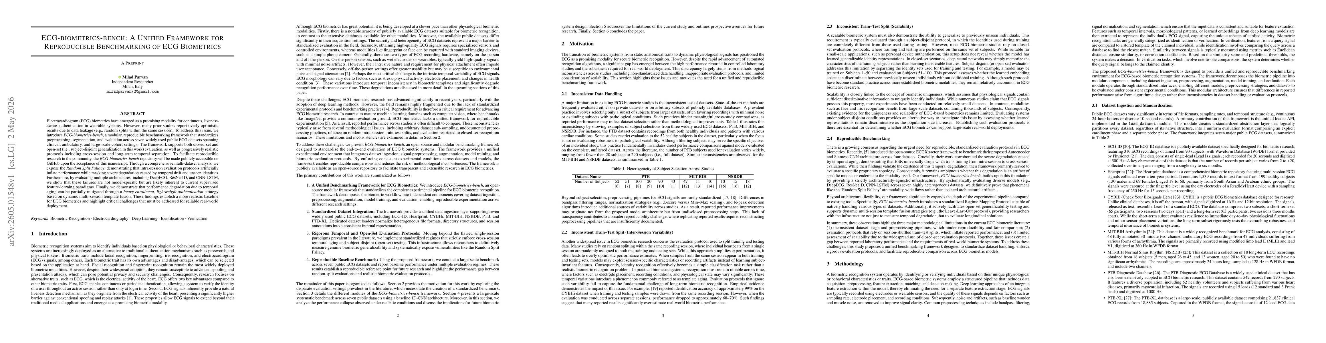 Thumbnail for ECG-biometrics-bench: A Unified Framework for Reproducible Benchmarking of ECG Biometrics