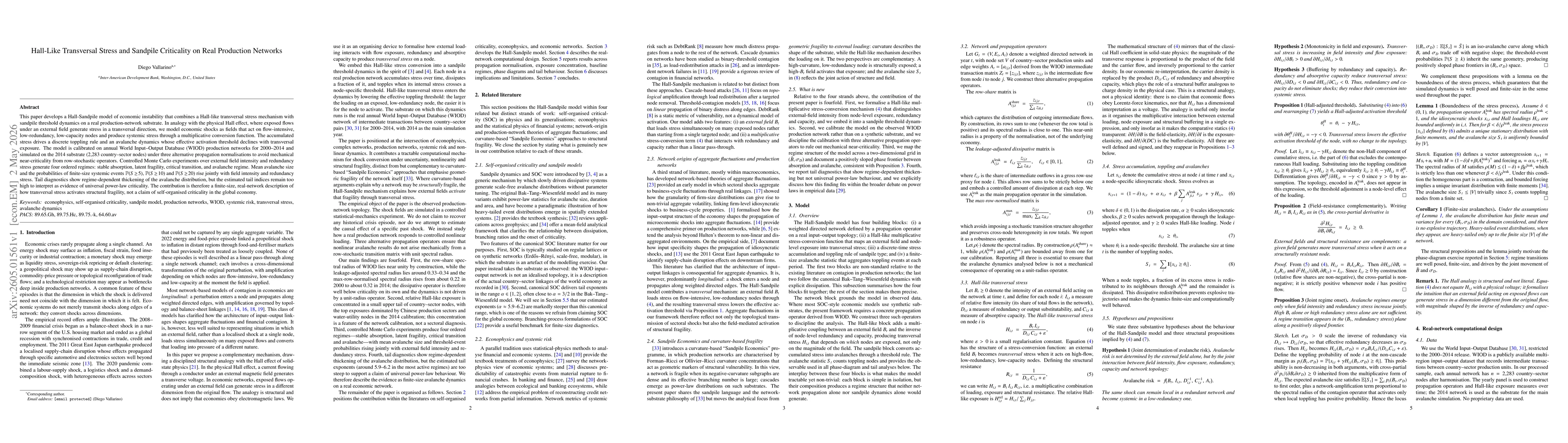 Thumbnail for Hall-Like Transversal Stress and Sandpile Criticality on Real Production Networks