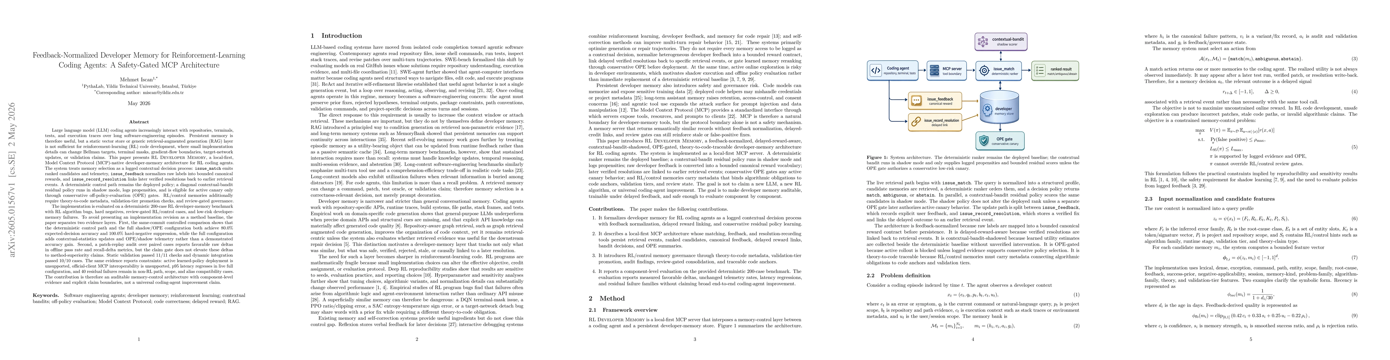 Thumbnail for Feedback-Normalized Developer Memory for Reinforcement-Learning Coding Agents: A Safety-Gated MCP Architecture