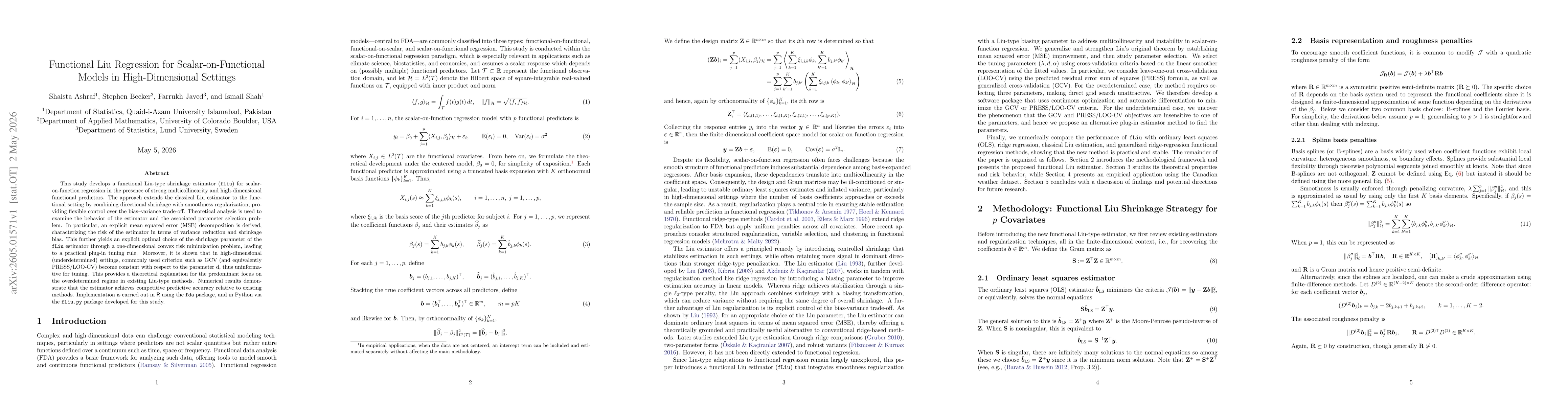 Thumbnail for Functional Liu Regression for Scalar-on-Functional Models in High-Dimensional Settings