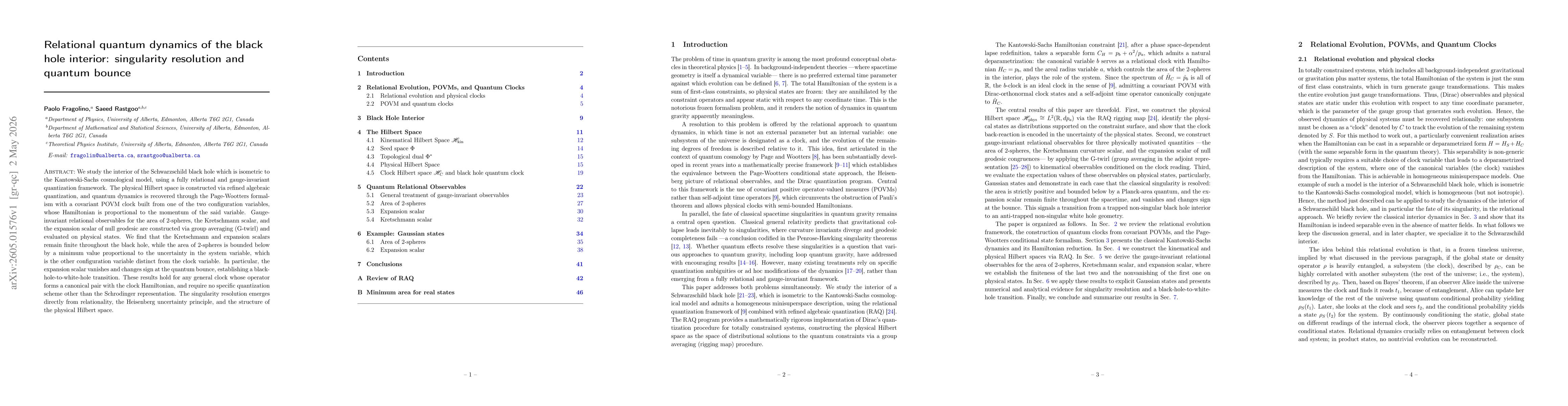 Thumbnail for Relational quantum dynamics of the black hole interior: singularity resolution and quantum bounce